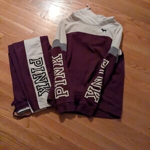 Victoria's Secret PINK Maroon and White Hoodie And Matching Pants